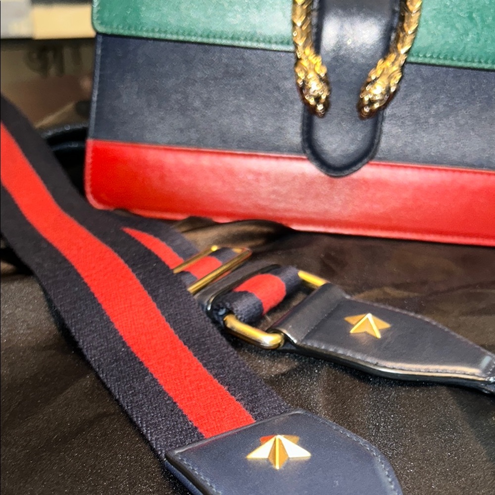 🛎️Gucci Dionysus Navy, Green, and Red Leather Satchel with Bamboo Handle🔥 - Picture 6 of 12